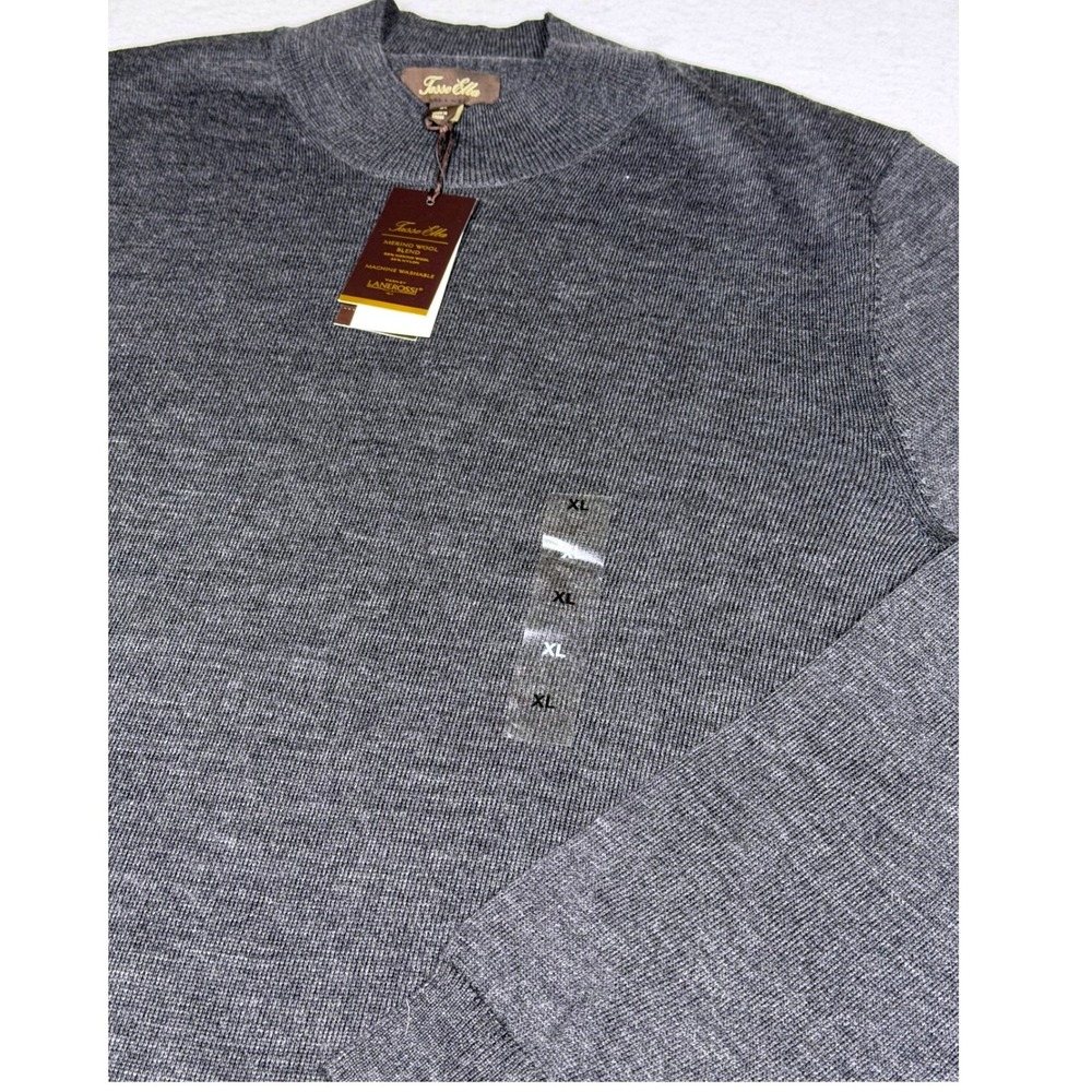 Tasso Elba Mens XL Merino Wool Blend Mock Neck Sweater Gray Lanerossi Yarn NWT